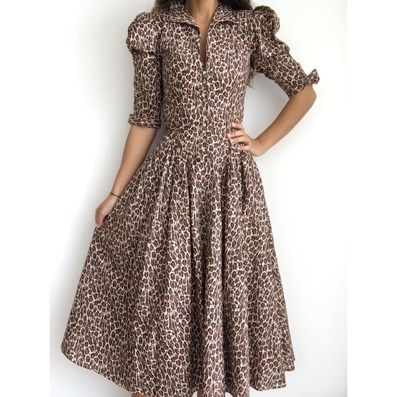 Vintage Dresses & Skirts - VINTAGE 50s leopard retro swing pin up dress xs